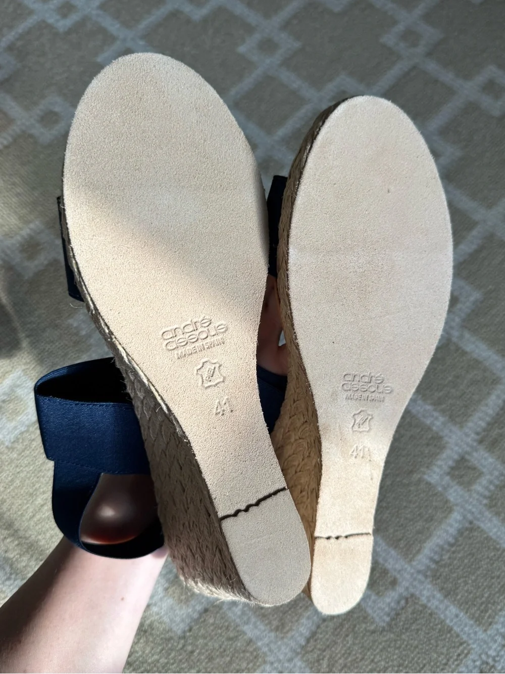 Andre Assous Allison Espadrille Wedge Sandals Navy Elastic Size 11